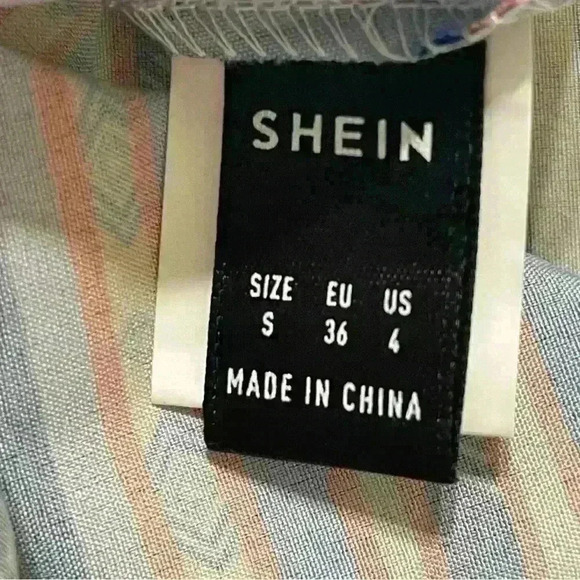 Shein Striped Print Fringe Trim Tie Shoulder Wide Strap Top Multicolor Size S - Picture 8 of 9